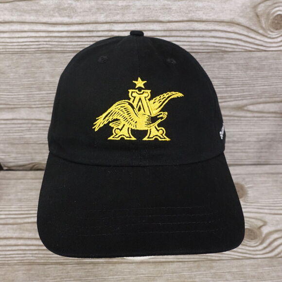ANHEUSER BUSCH LOGO ST LOUIS BREWERY BLACK ADJUSTABLE STRAPBACK HAT CAP - Picture 1 of 8